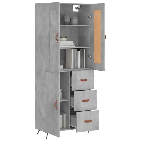 Dulap înalt, gri beton, 69,5x34x180, lemn compozit