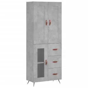 Dulap înalt, gri beton, 69,5x34x180, lemn compozit