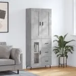 Dulap înalt, gri beton, 69,5x34x180, lemn compozit