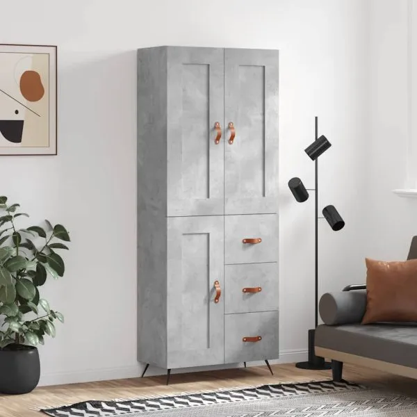 Dulap înalt, gri beton, 69,5x34x180, lemn compozit