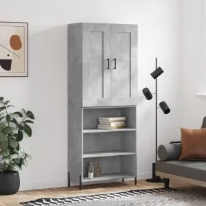 Dulap înalt, gri beton, 69,5x34x180, lemn compozit
