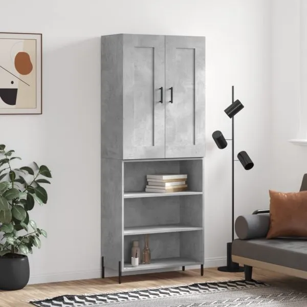 Dulap înalt, gri beton, 69,5x34x180, lemn compozit