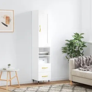 Dulap înalt, alb extralucios, 34,5x34x180 cm, lemn prelucrat