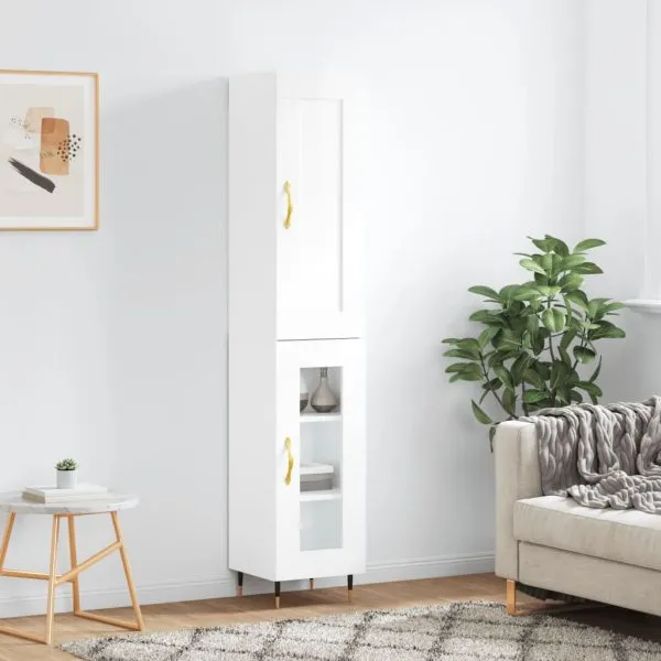 Dulap înalt, alb extralucios, 34,5x34x180 cm, lemn prelucrat