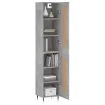Dulap înalt, gri beton, 34,5x34x180 cm, lemn prelucrat