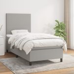 Pat box spring cu saltea, gri deschis, 90×190 cm, textil