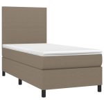 Pat box spring cu saltea, gri taupe, 90×200 cm, textil