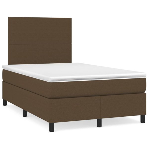 Pat box spring cu saltea, maro închis, 120×200 cm, textil