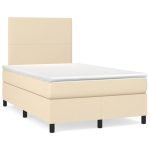 Pat box spring cu saltea, crem, 120×200 cm, textil