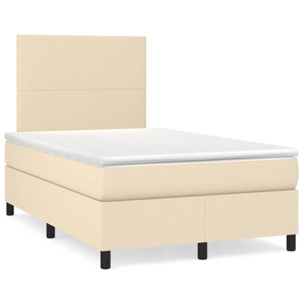Pat box spring cu saltea, crem, 120×200 cm, textil
