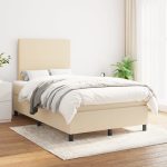 Pat box spring cu saltea, crem, 120×200 cm, textil