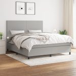Pat continental cu saltea, gri deschis, 160×200 cm, textil