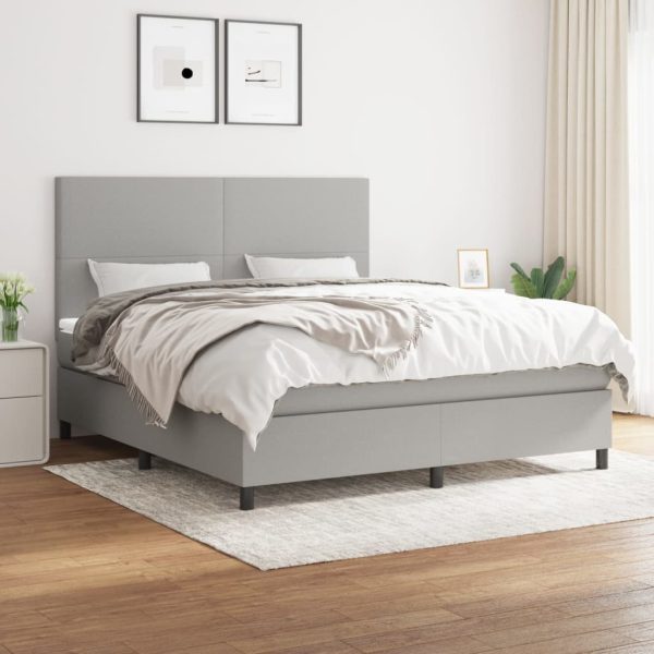 Pat continental cu saltea, gri deschis, 160×200 cm, textil