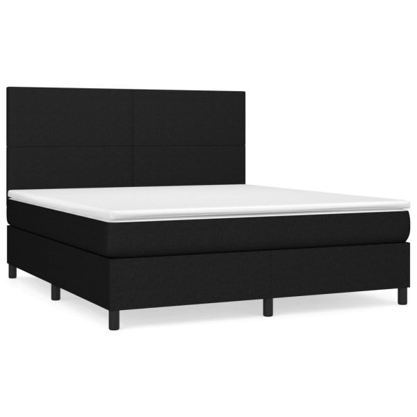 Pat box spring cu saltea, negru, 160×200 cm, textil