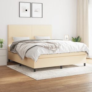 Pat continental cu saltea, crem, 180×200 cm, textil