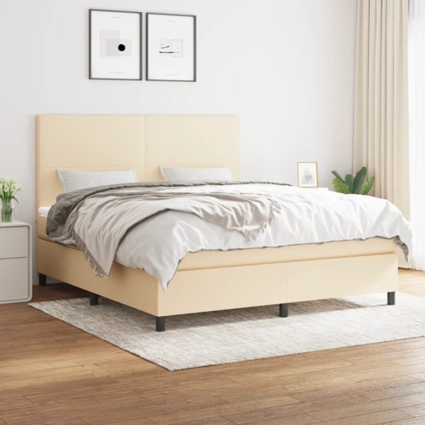 Pat continental cu saltea, crem, 180×200 cm, textil