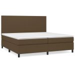 Pat box spring cu saltea, maro închis, 200×200 cm, textil