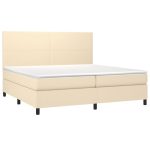 Pat box spring cu saltea, crem, 200×200 cm, textil
