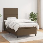 Pat box spring cu saltea, maro închis, 80×200 cm, textil