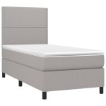 Pat box spring cu saltea, gri deschis, 90×200 cm, textil