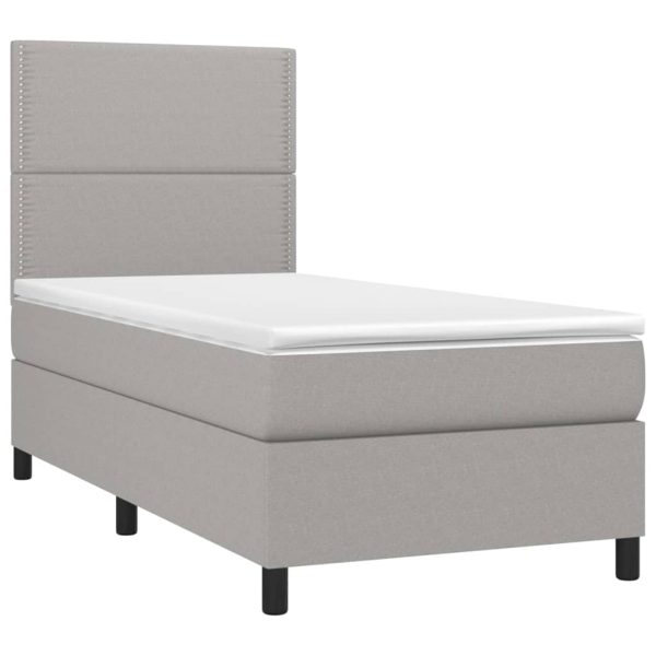 Pat box spring cu saltea, gri deschis, 90×200 cm, textil