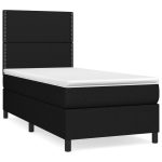 Pat box spring cu saltea, negru, 90×200 cm, textil
