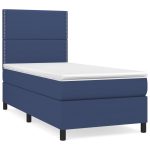 Pat box spring cu saltea, albastru, 90×200 cm, textil