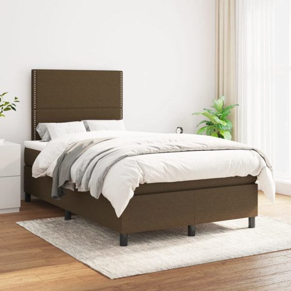 Pat box spring cu saltea, maro închis, 120×200 cm, textil