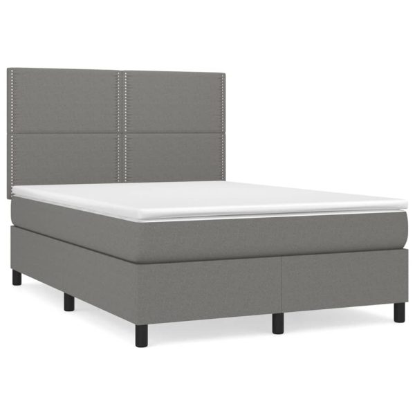 Pat box spring cu saltea, gri închis, 140×190 cm, textil