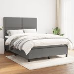 Pat box spring cu saltea, gri închis, 140×190 cm, textil