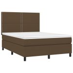Pat box spring cu saltea, maro închis, 140×200 cm, textil
