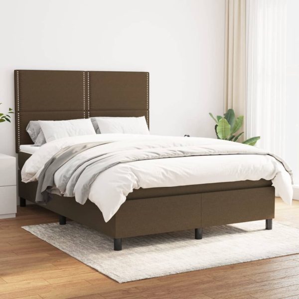 Pat box spring cu saltea, maro închis, 140×200 cm, textil