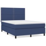 Pat continental cu saltea, albastru, 140x200cm, material textil