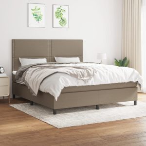 Pat continental cu saltea, gri taupe, 180×200 cm, textil