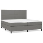 Pat box spring cu saltea, gri închis, 200×200 cm, textil