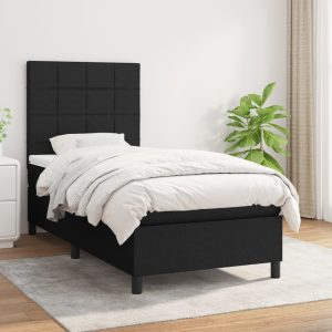 Pat box spring cu saltea, negru, 100×200 cm, textil