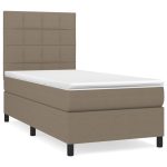 Pat box spring cu saltea, gri taupe, 100×200 cm, textil