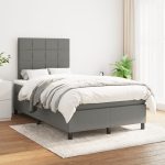 Pat box spring cu saltea, gri închis, 120×200 cm, textil