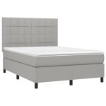 Pat box spring cu saltea, gri deschis, 140×190 cm, textil