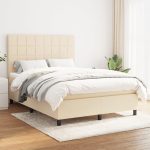 Pat box spring cu saltea, crem, 140×200 cm, textil