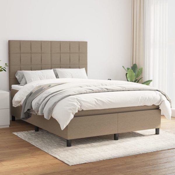 Pat continental cu saltea gri taupe 140×200 cm material textil