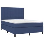 Pat continental cu saltea, albastru, 140x200cm, material textil