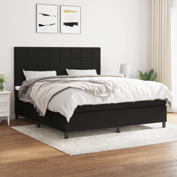 Pat box spring cu saltea, negru, 180×200 cm, catifea