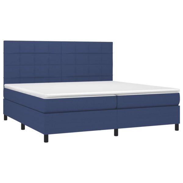 Pat box spring cu saltea, albastru, 200×200 cm, textil