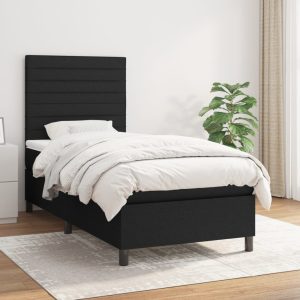 Pat box spring cu saltea, negru, 80×200 cm, textil