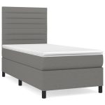 Pat box spring cu saltea, gri închis, 90×200 cm, textil