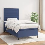 Pat box spring cu saltea, albastru, 100×200 cm, textil