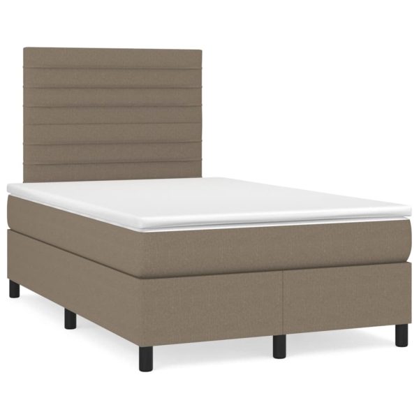 Pat box spring cu saltea, gri taupe, 120×200 cm, textil