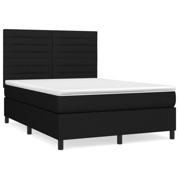 Pat box spring cu saltea, negru, 140×190 cm, textil