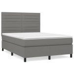 Pat box spring cu saltea, gri închis, 140×200 cm, textil